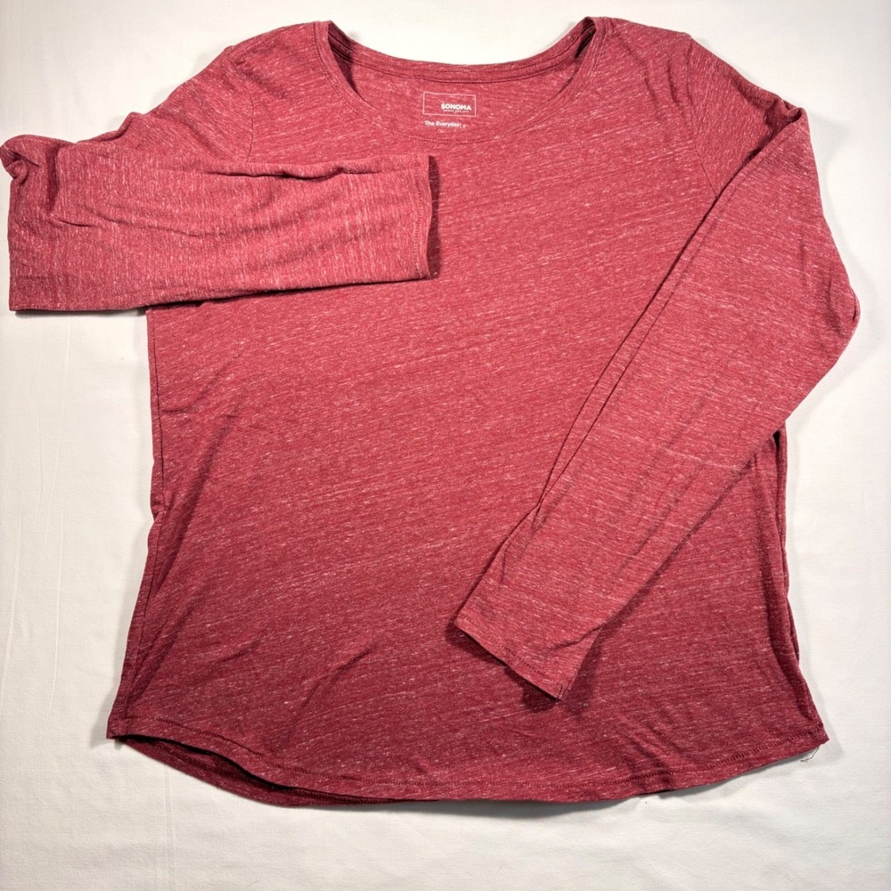 Sonoma Goods For Life Womens Everyday Tee Long Sleeve Heather Red Scoop Neck L